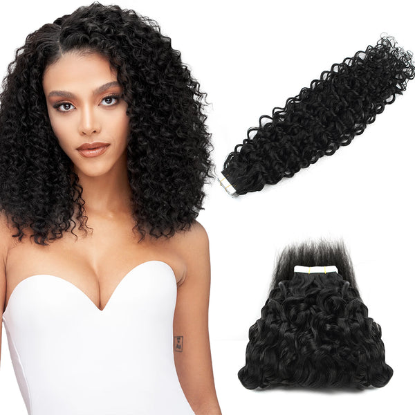 Tape in Hair Extensions #1 Jet Black Curly Hair