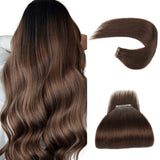 Tape in Hair Extensions #3 Medium Reddish Brown Silky Straight Hair