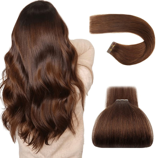 Tape in Hair Extensions #4 Chocolate Brown Silky Straight Hair