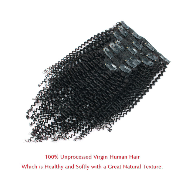 Loviro Kinkys Curly  Clip in Human Hair Extensions for Black Women 7 Pieces 120g - lovirohair