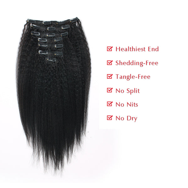 Lovrio Kinky Straight Clip In Hair Extensions Natural Black - lovirohair